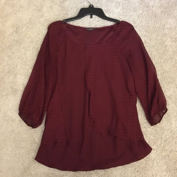 Merlot Multilayered Swiss Dot Blouse - Picture 10 of 16